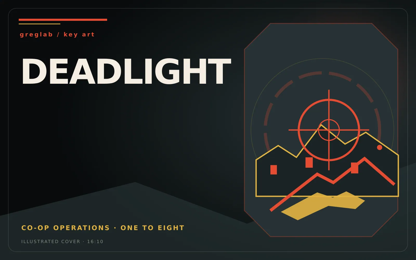 Illustrated key art for Deadlight with a rifle sight over a threatened town