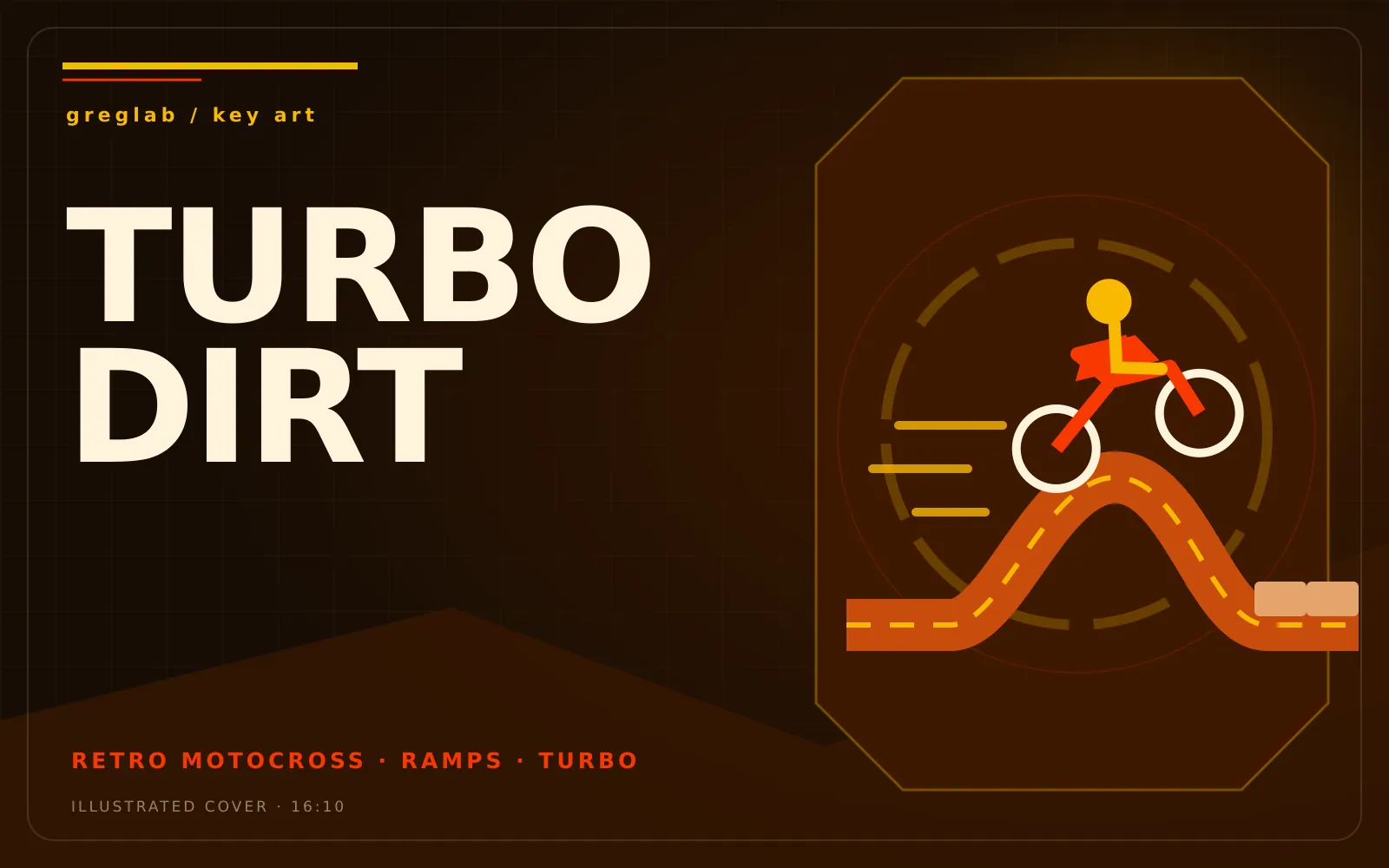 Illustrated key art for Turbo Dirt with a motocross rider jumping a dirt ramp
