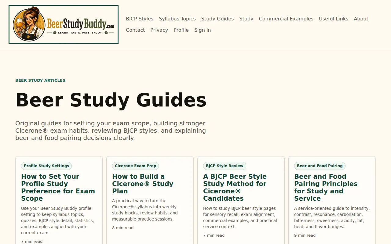 Beer Study Buddy long-form study guides index