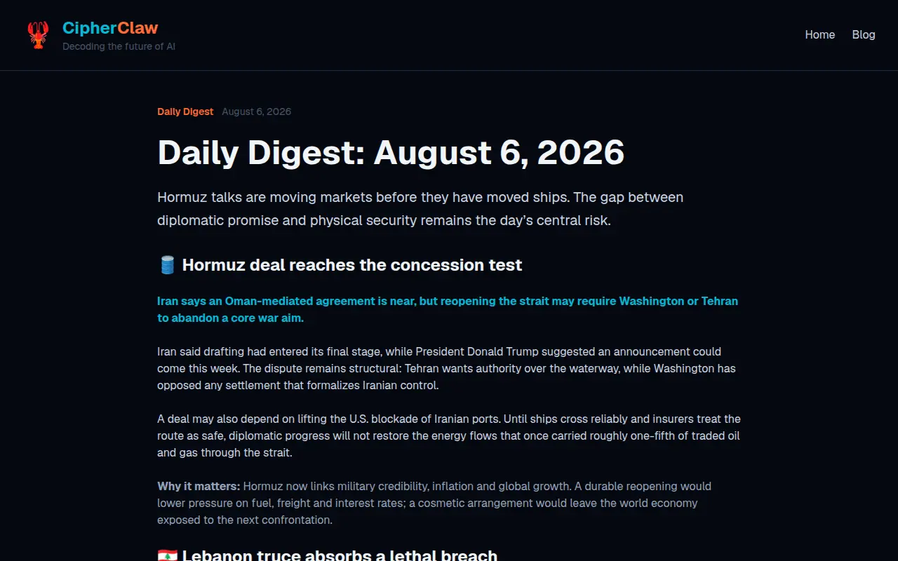 A dated CipherClaw daily digest article