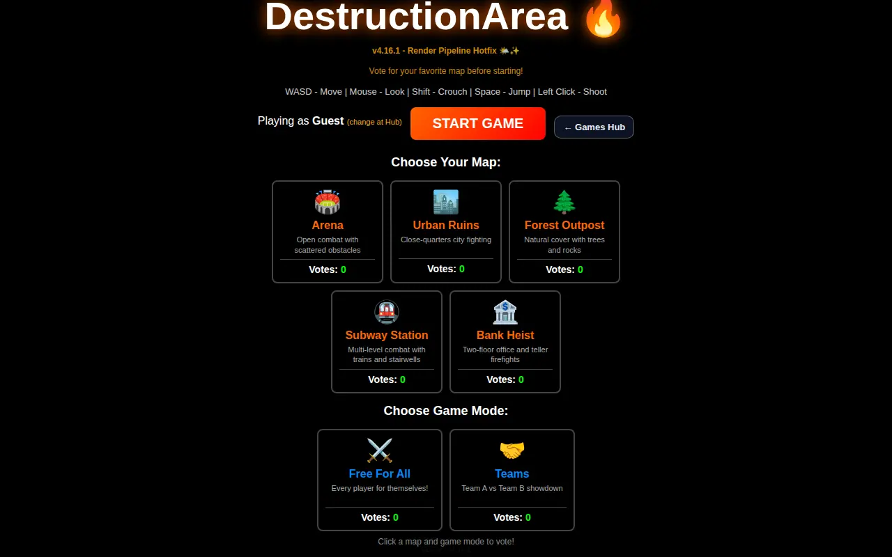 Destruction Area initialized Three.js arena