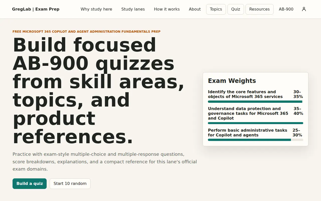 Microsoft AB-900 certification study lane home page