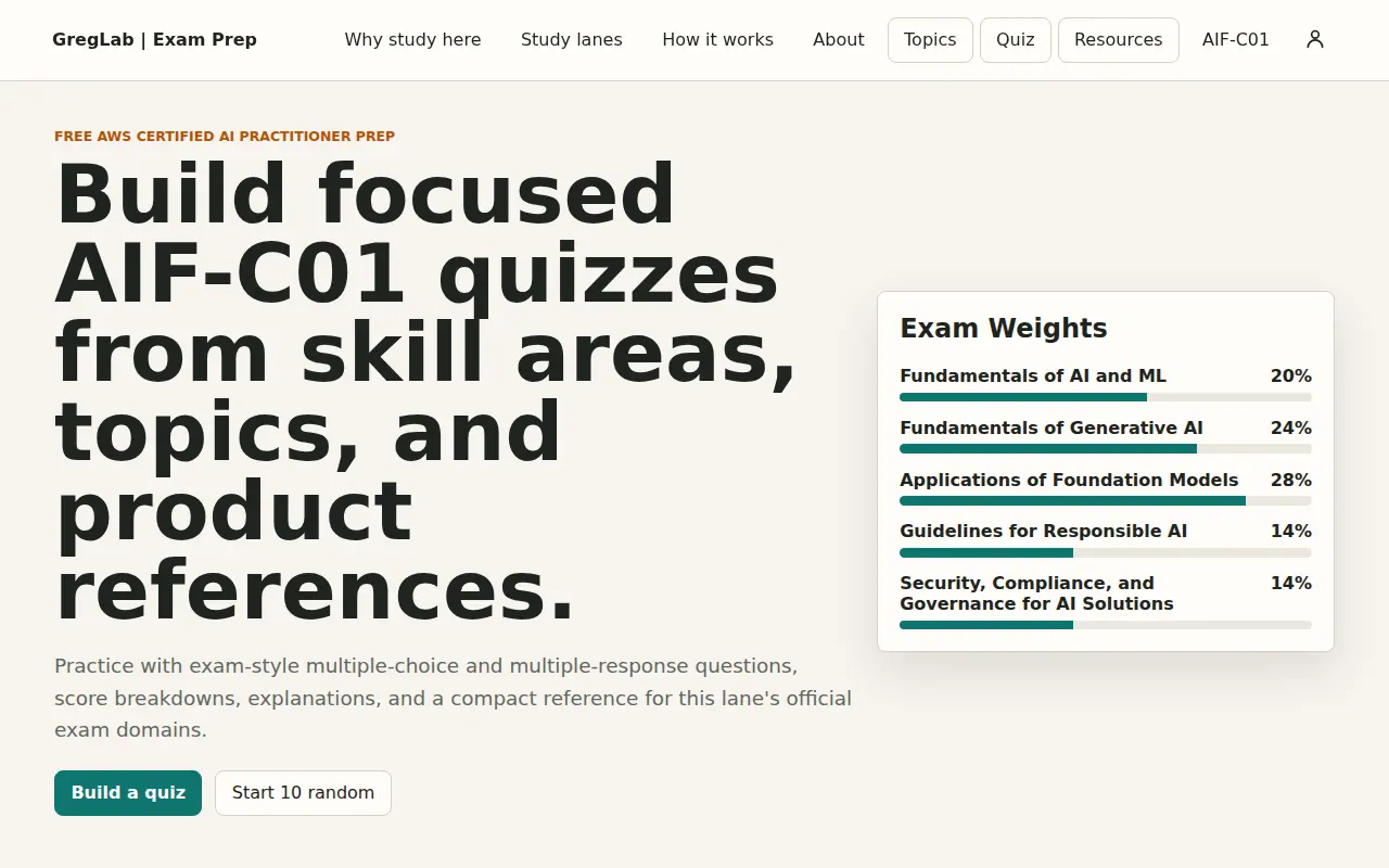 AWS Certified AI Practitioner AIF-C01 lane home page