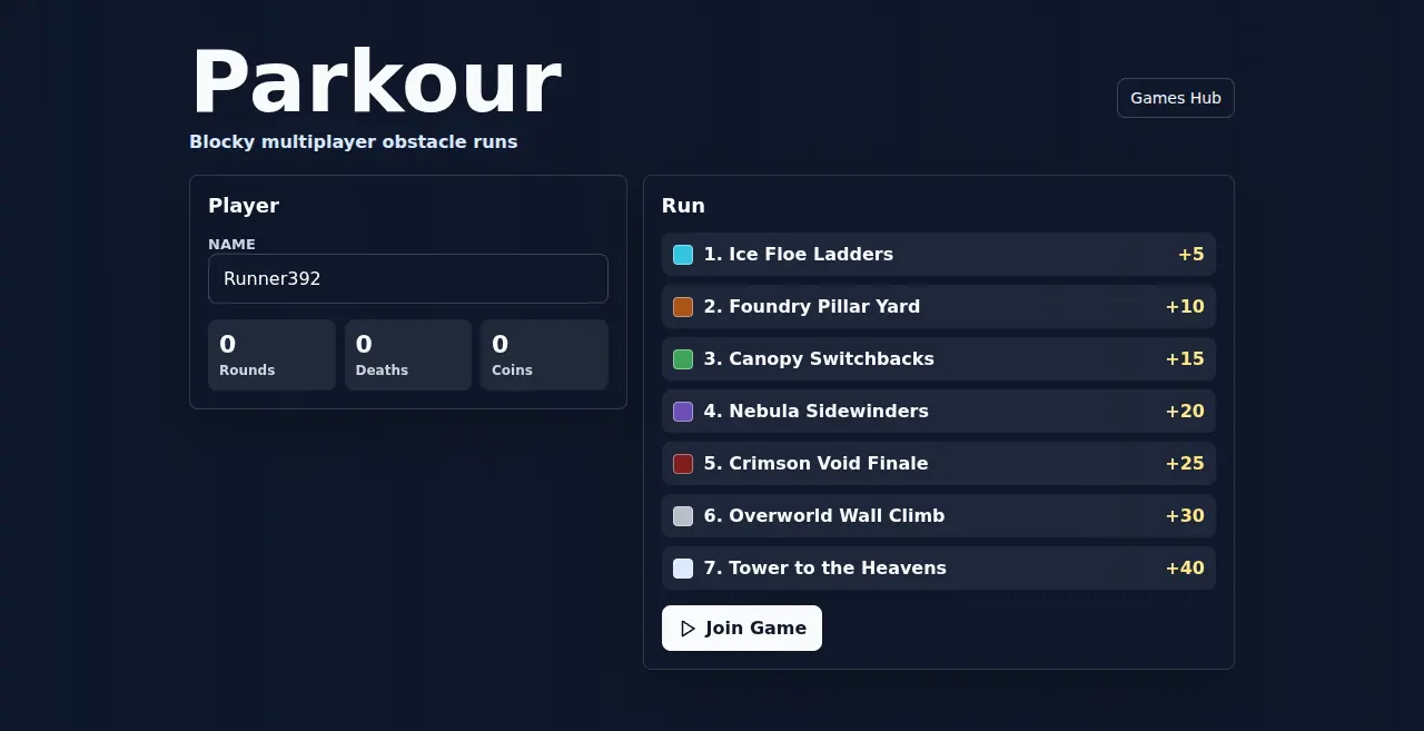 Parkour browser game opening screen
