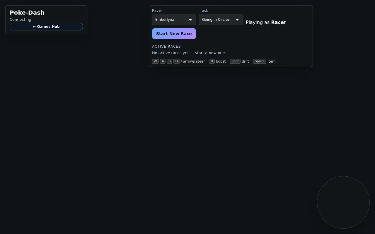 Poke Dash creature kart racer selection screen