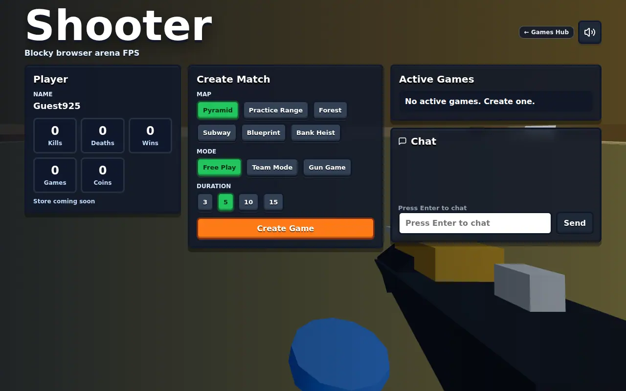 Shooter browser game title and join screen